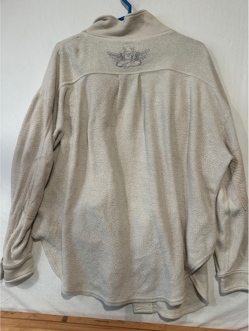 Boys Lie Oversized Sherpa Fleece Shacket Jacket One Size Cream Angel Embroidered - Picture 7 of 10